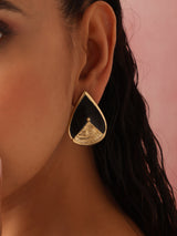 trueBrowns Brass Black Stone Drop Stud Earrings