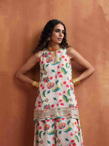 trueBrowns Off White Print Sharara Set