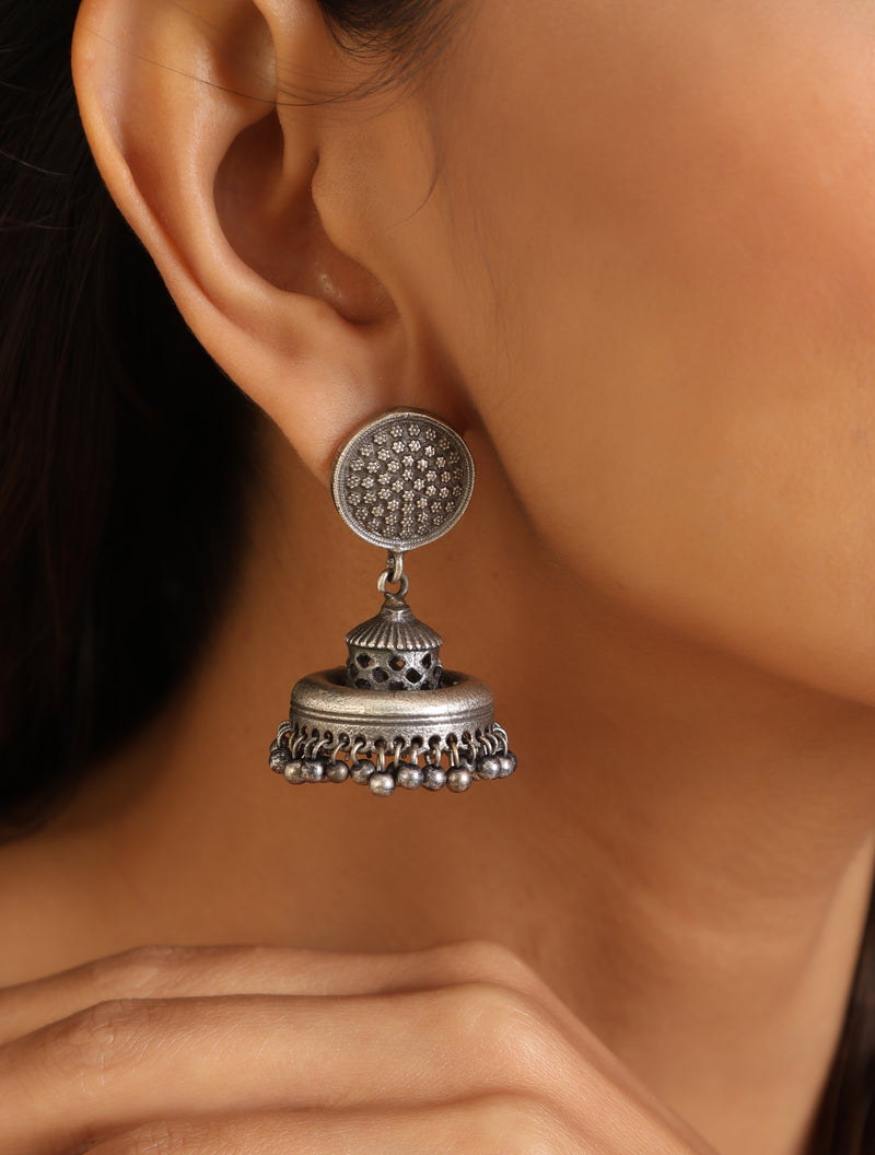 trueBrowns Silver Jaali Jhumka Earrings