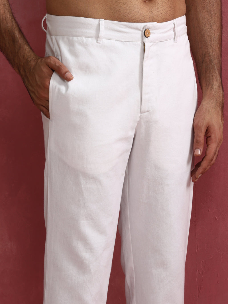 trueBrowns Men's White Cotton Twill Pant