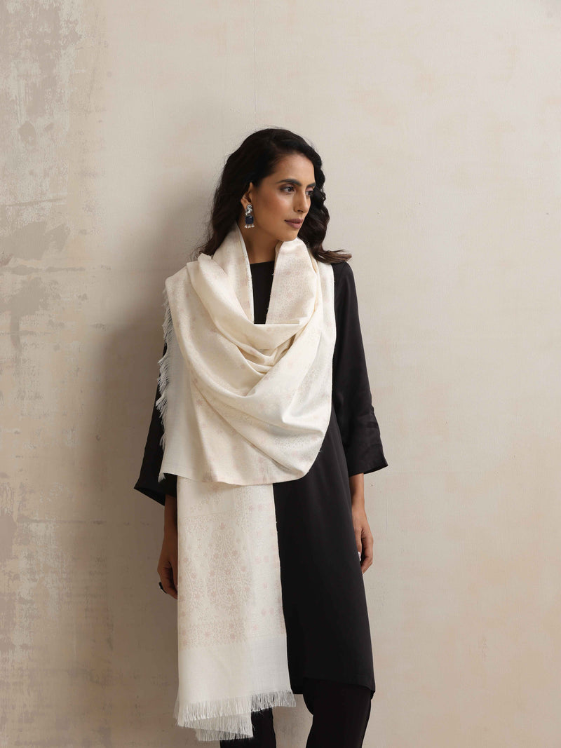 trueBrowns Off-White Gold Woven Woollen Stole