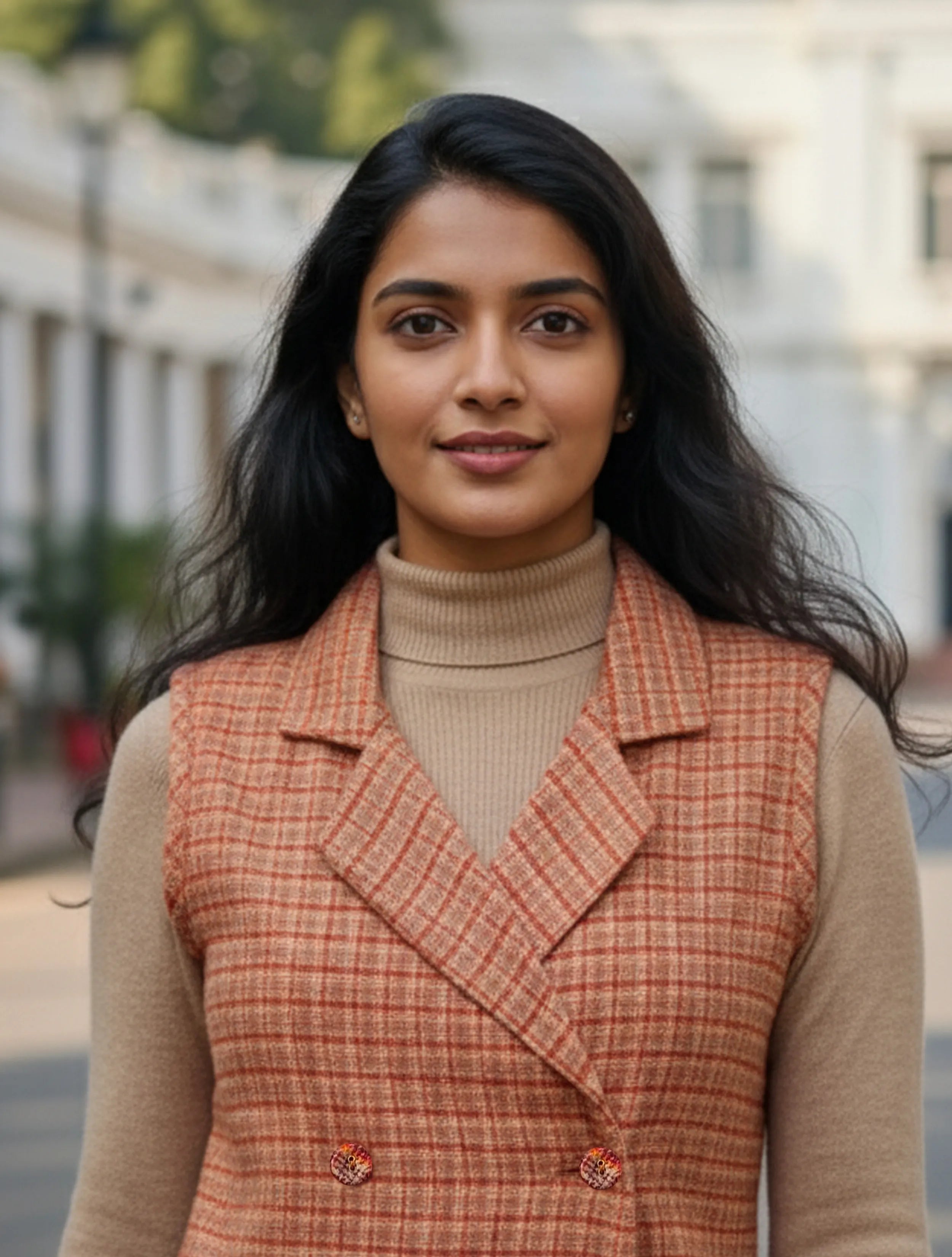 trueBrowns Rust Check Woollen Blazer Dress