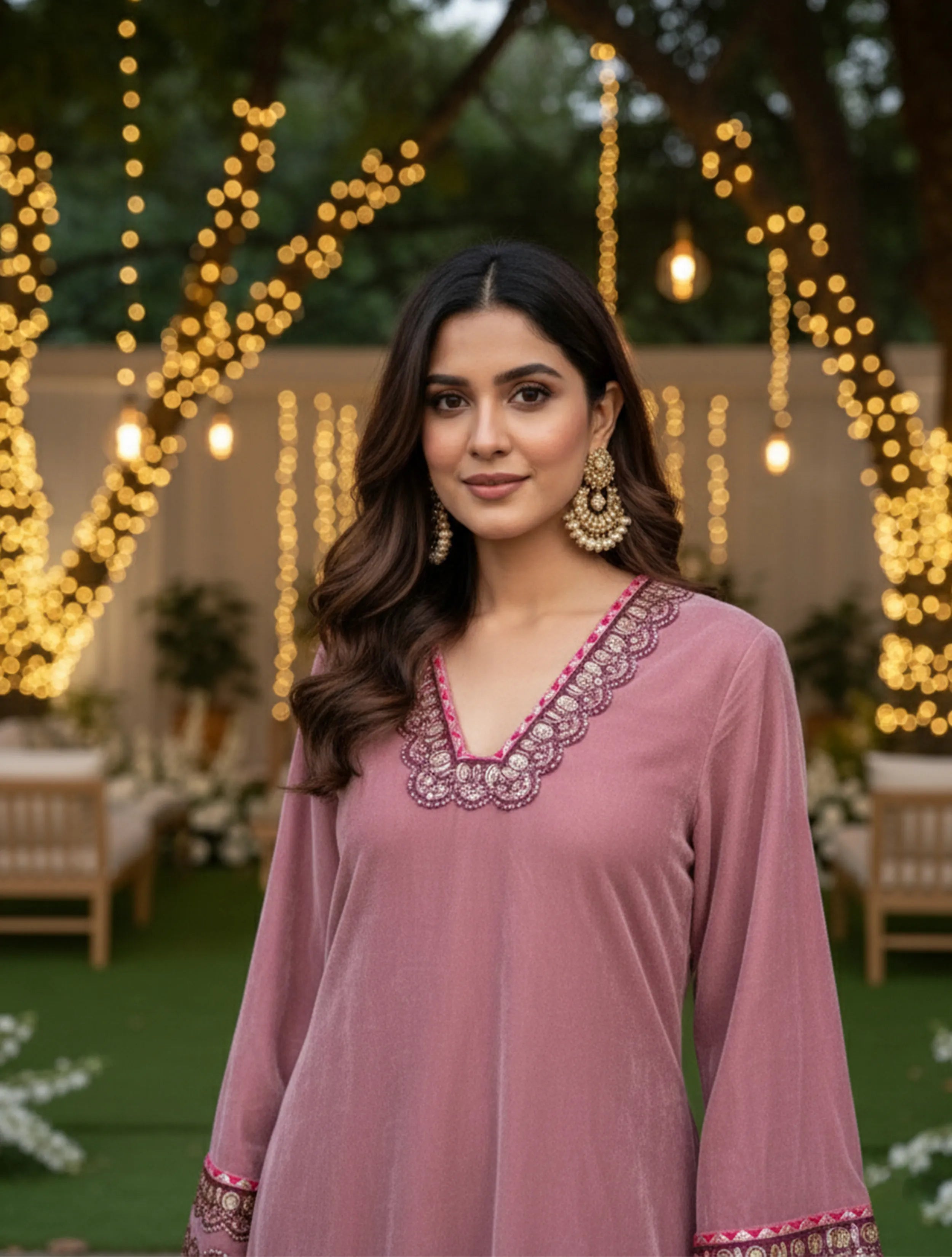 trueBrowns Pink Velvet  Straight Maxi  Dress