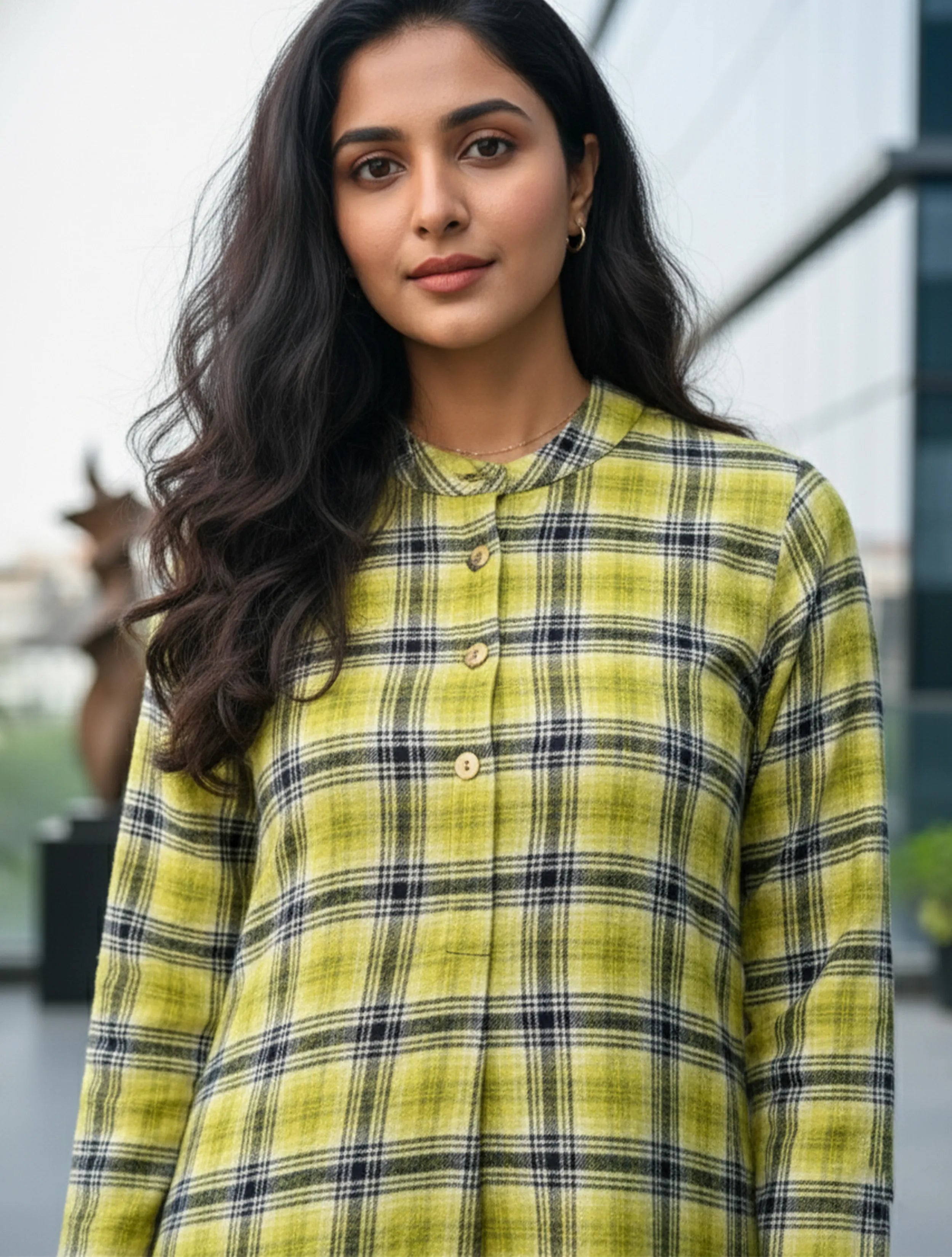 trueBrowns Lime Check Woollen Dress