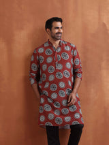 trueBrowns Men's Rust Printed Kurta