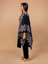 trueBrowns Black Woollen Pink Jacquard Kaftan Cape