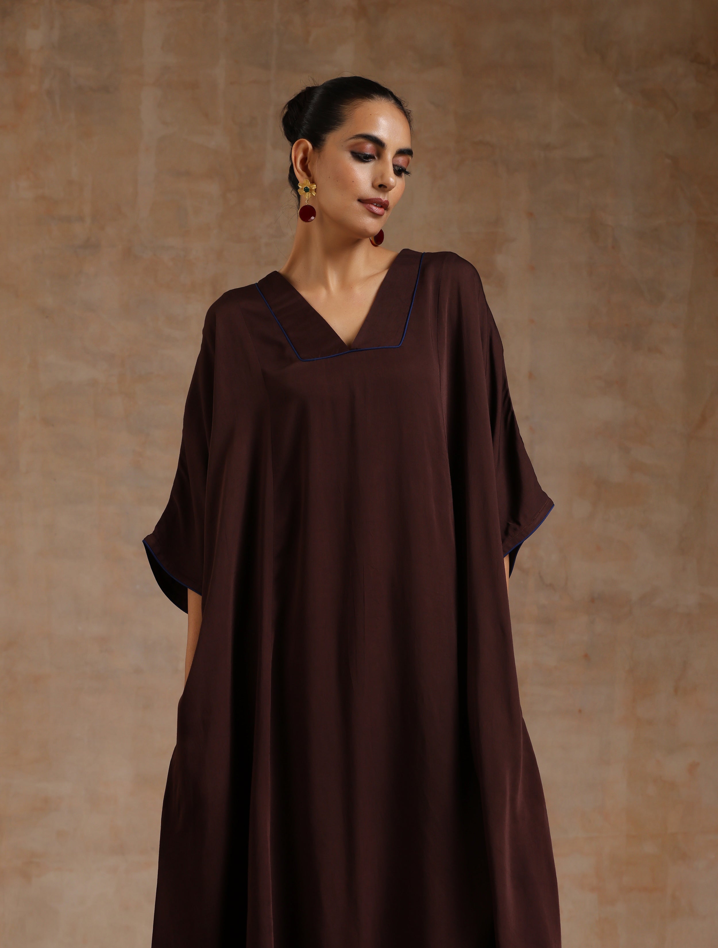 Cola Brown Modal Satin Oversized Kurta Set
