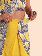 trueBrowns Yellow Muslin Ikat Saree