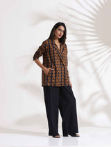trueBrowns Black Cotton Print Jacket Top Co-ord Set