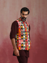 trueBrowns Men's Cola Ikat Reversible Nehru Jacket