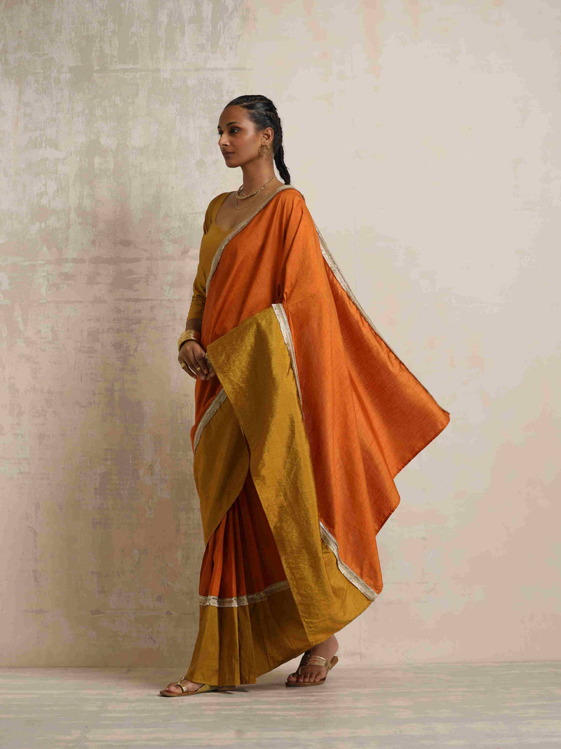 trueBrowns Orange Silk Ready To Wear Saree