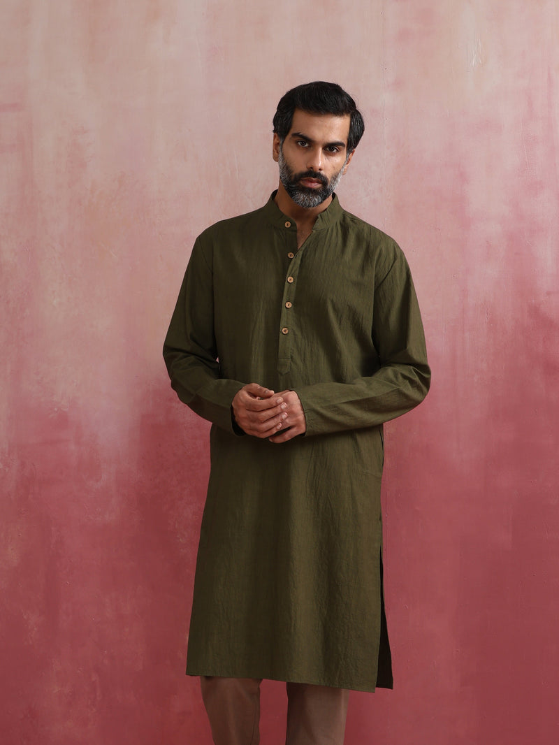 trueBrowns Men's Olive Kurta