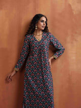 trueBrowns Black Floral Print A-line Kurta Set