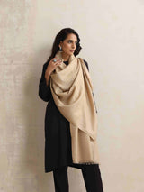 trueBrowns Beige Floral Jaal Woollen Stole