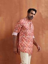 trueBrowns Men's Beige Printed Short Kurta