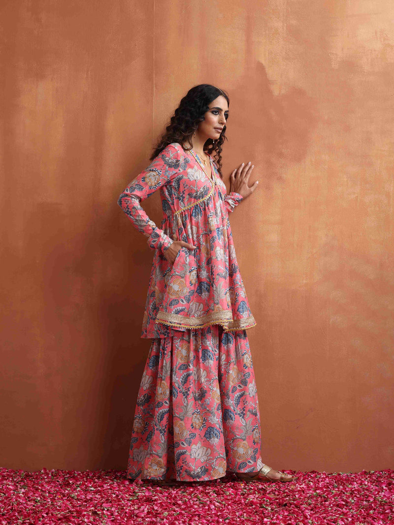 trueBrowns Orange Print Sharara Set