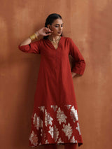 trueBrowns Rust Metallic Straight Kurta Set