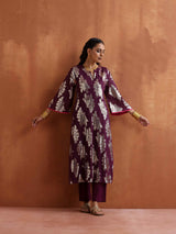 trueBrowns Purple Metallic Straight Kurta Set