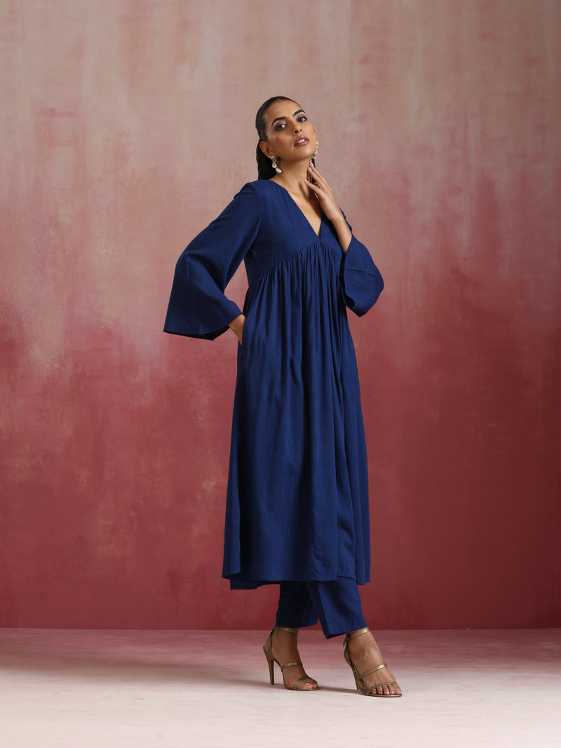 trueBrowns Blue Cotton Dobby Kurta Set