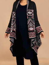 trueBrowns Black Woollen Geometric Kaftan Cape