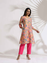 trueBrowns Orange Print Kurta Co-ord Set