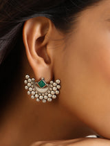 trueBrowns Silver Green Crescent Earrings