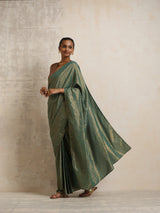 trueBrowns Dark Green Gold Metallic Ready To Wear Saree