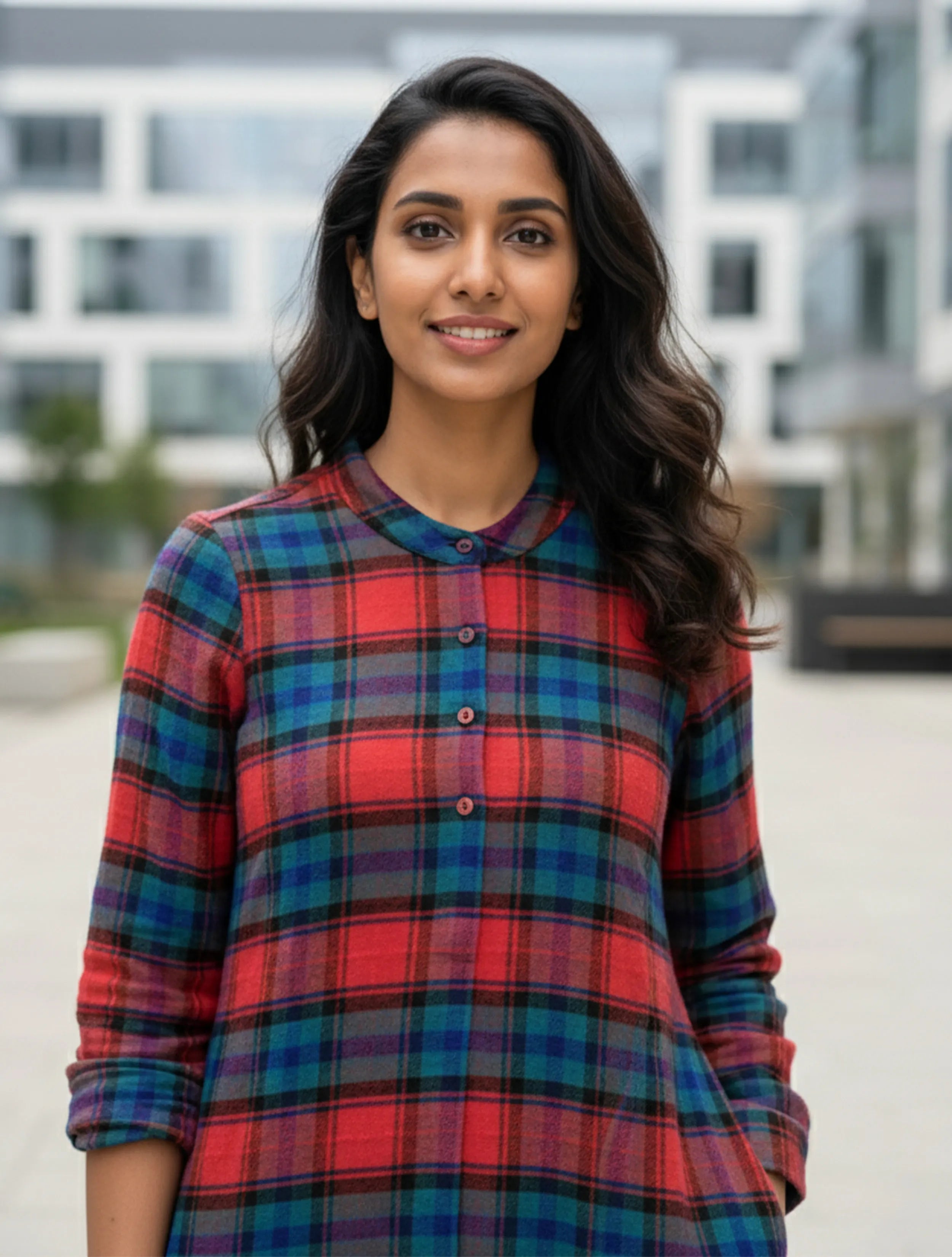 trueBrowns Red Bule Check Woollen Dress