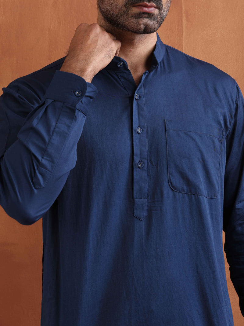 trueBrowns Men's Blue Cotton Short Kurta