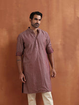 trueBrowns Men's Purple Cotton Dobby Kurta