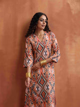 trueBrowns Beige Abstract Print Kurta Set