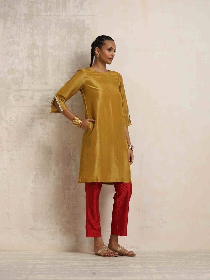 trueBrowns Gold Tissue Kurta Co-ord Set