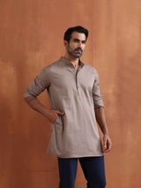 trueBrowns Men's Beige Cotton Short Kurta