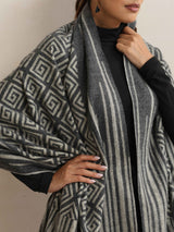 trueBrowns Black Geometric Woollen Stole