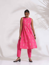 trueBrowns Pink Cotton Print Sleeveless Kurta Set