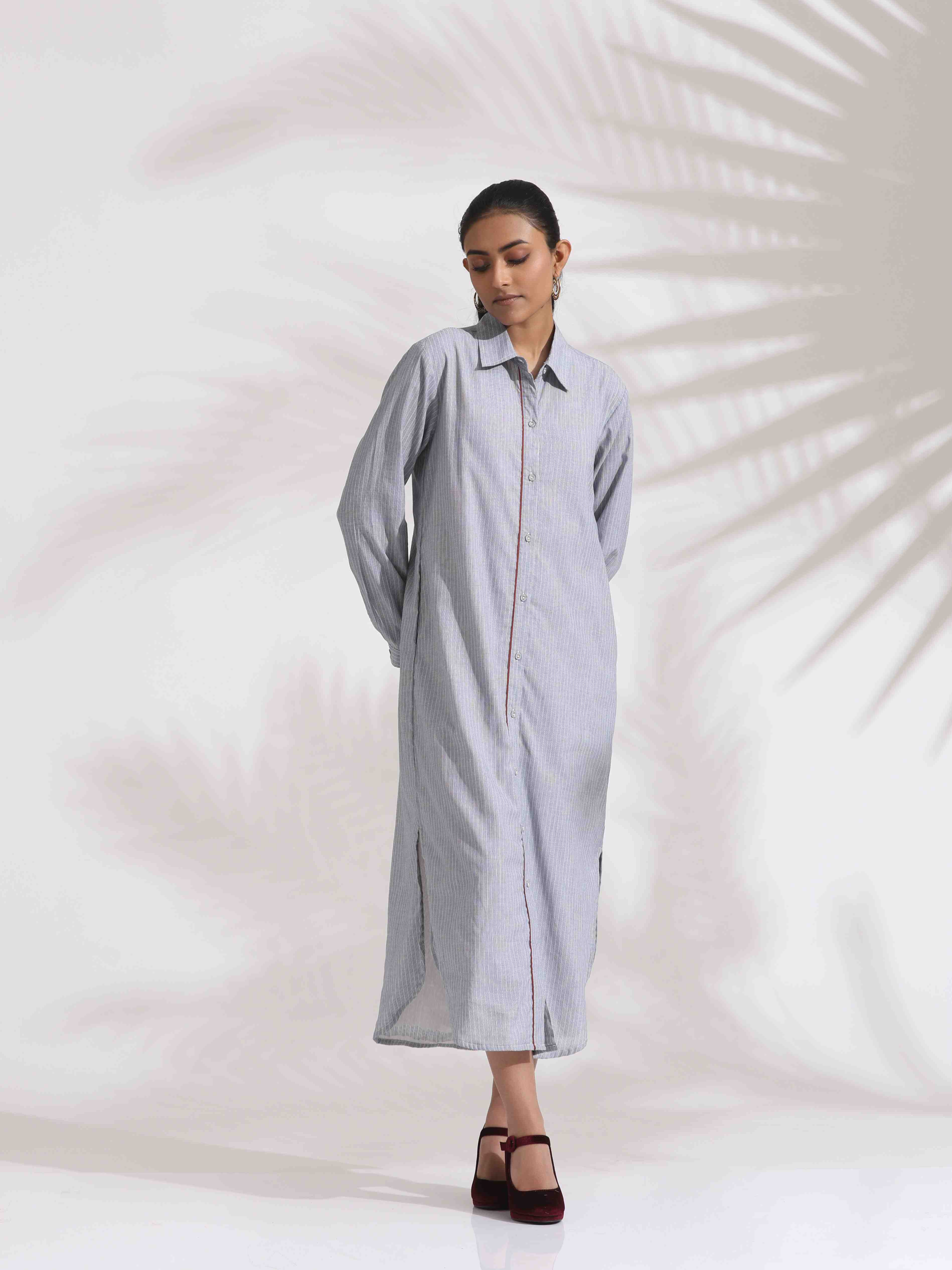 trueBrowns Grey Stripe Cotton Shirt Dress