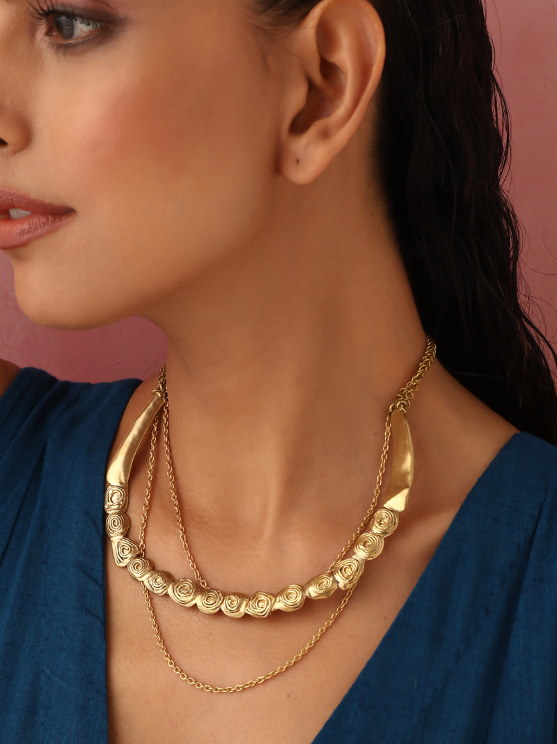 trueBrowns Brass Rose Layered Necklace