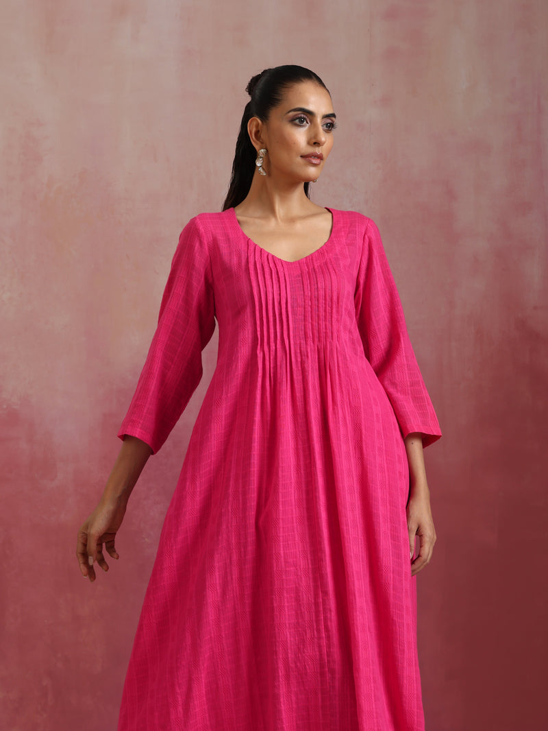 trueBrowns Pink Cotton Dobby Kurta Set