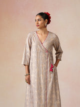 trueBrowns Grey Rose-Gold Foil Print Angrakha Kurta Set