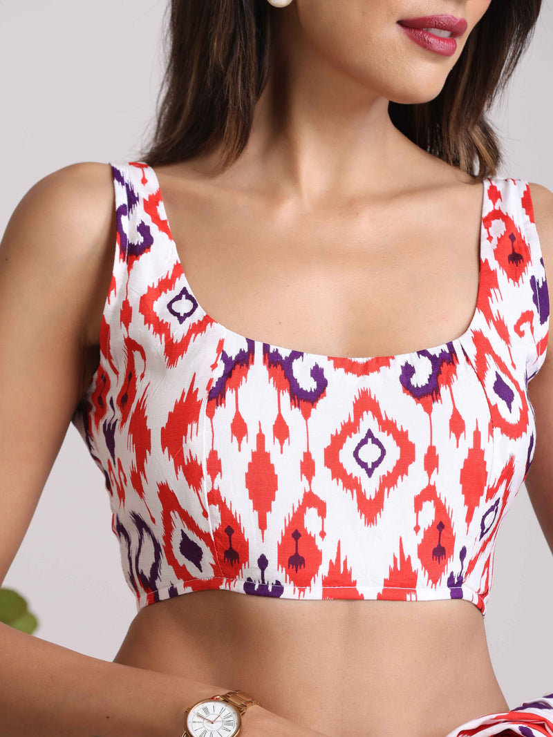 trueBrowns Carrot Muslin Ikat Sleeveless Blouse