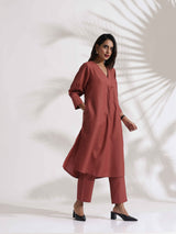 trueBrowns Pink Slub Kurta Set