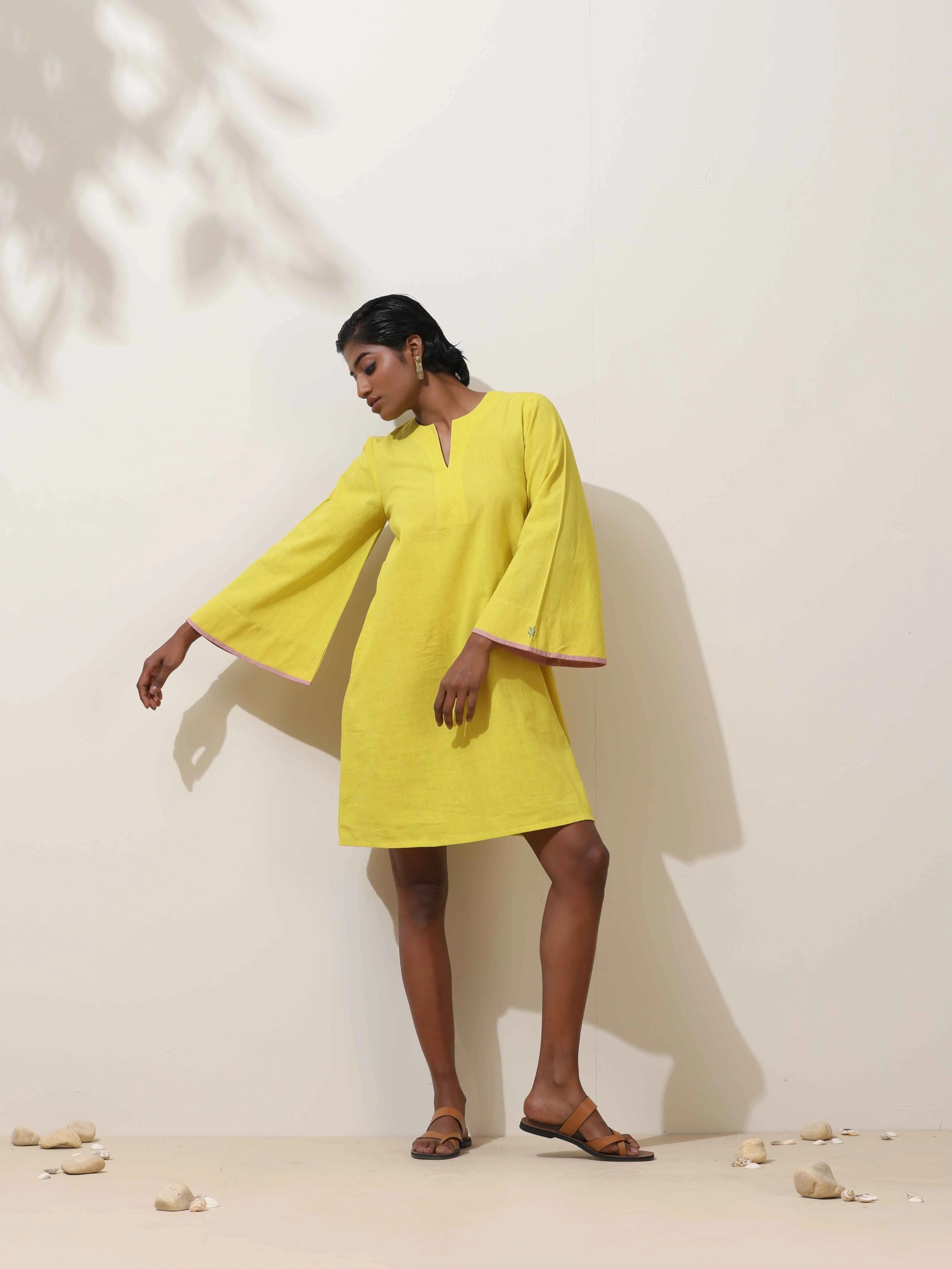 trueBrowns Lime Cotton Linen Dress