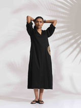 trueBrowns Black Cotton Embroidered Dress
