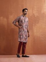 trueBrowns Men's Rust Geometric Printed Kurta