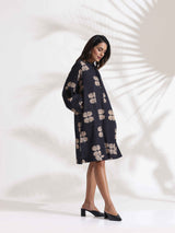 trueBrowns Black Cotton Print Short Dress