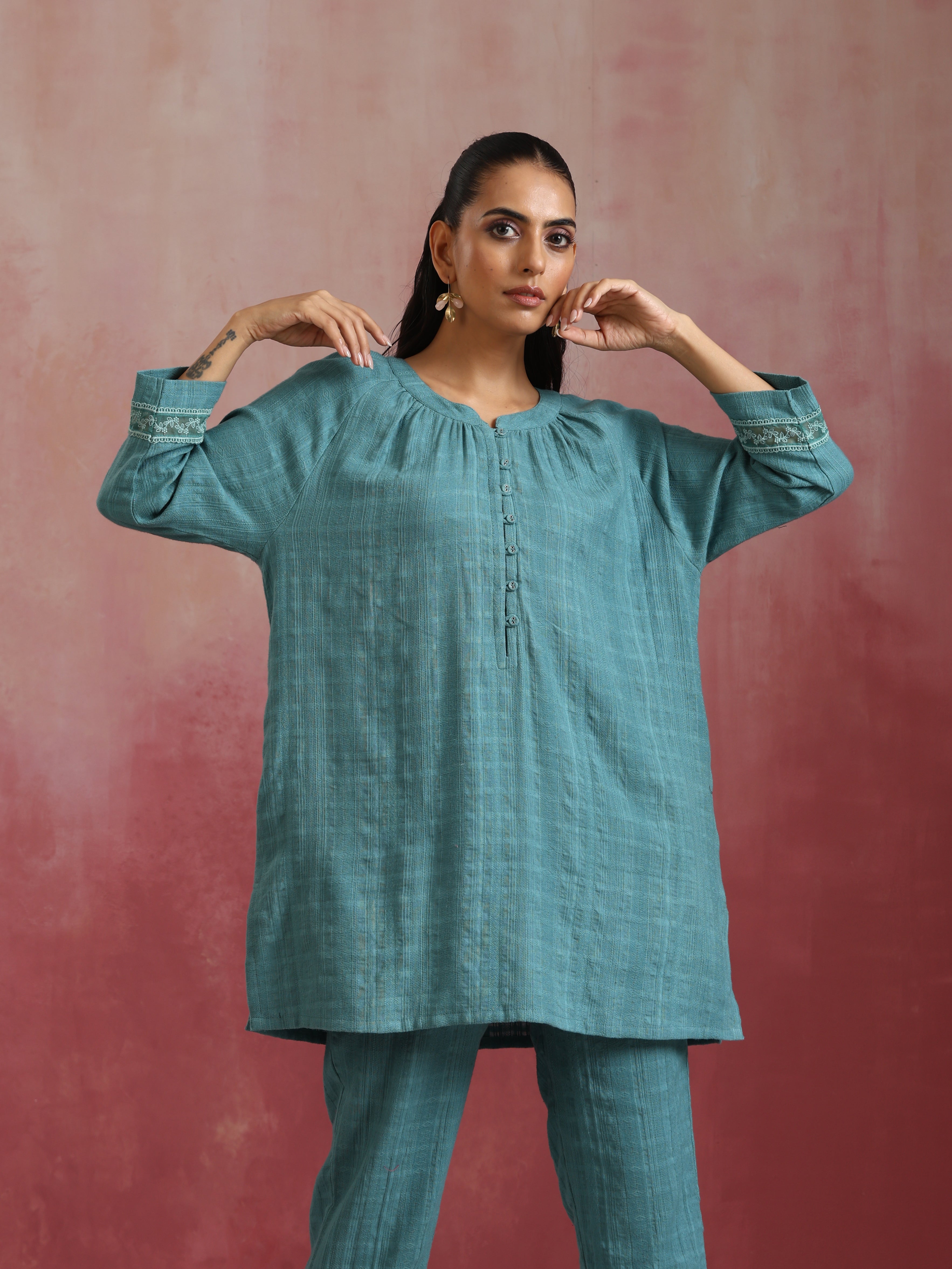 trueBrowns Light Blue Cotton Dobby Co-ord set