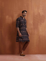 trueBrowns Men's Black Printed Kurta