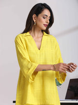 trueBrowns Lime Cotton Dobby V-Neck Co-ord Set