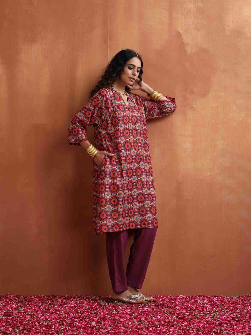 trueBrowns Beige Mandala Print Kurta Co-ord Set