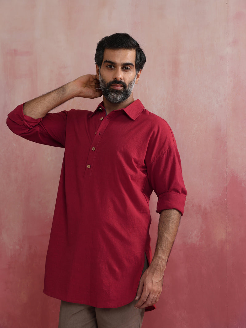 trueBrowns Men's Maroon Kurta